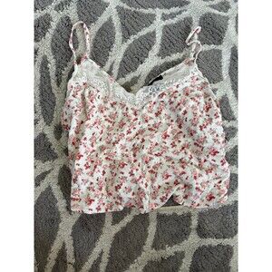 Pink and White Floral Lacey Forever21 Tank Top